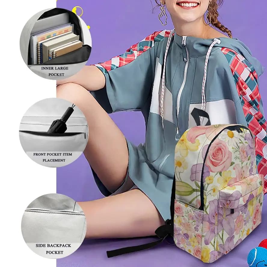Affascinante zaino con stampa floreale - Zaino versatile per la scuola e l'uso quotidiano, stile femminile