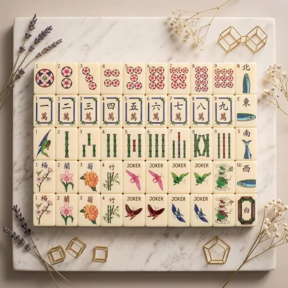 Premium Customized White Jade Mahjong Game Set American Style, Acrylic Art, Gift For Adults