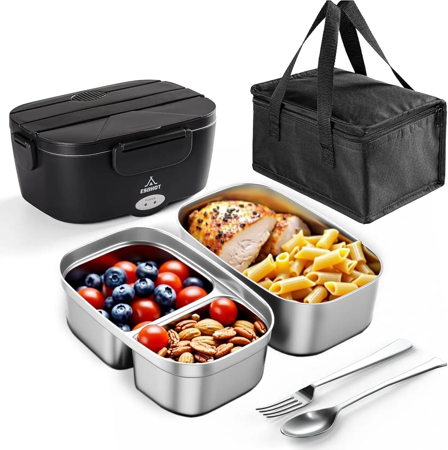 Lunch Box elettrico 80W Lunchbox riscaldato per adulti, 1.5L 12/24/110V Lunch Box scaldavivande per auto/camion/ufficio (2 * 1.5L)