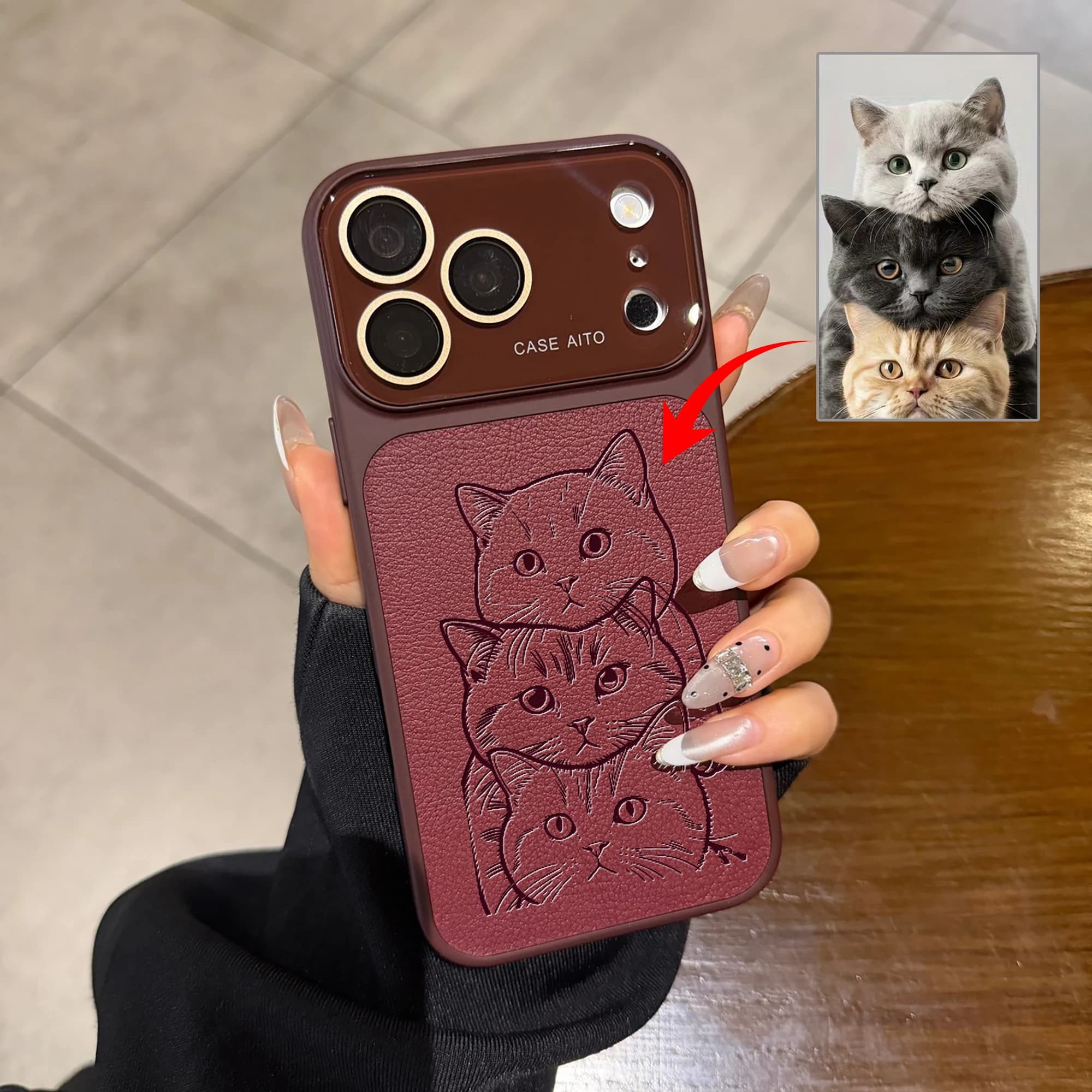 Protective Case for iPhone 17 Pro Max with Custom Family or Home Animal Image Converted to Minimalistic Style to Laser Incise Lines