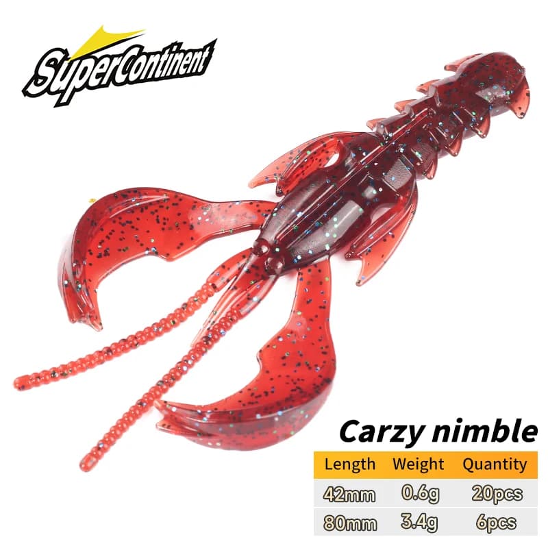 Supercontinent CRAZY Nimble Esche Morbide a Forma di Aragosta Lunghezza Totale 8cm/4.2cm, Esche da Pesca Attraenti con Odore di Gambero e Sale, Wobbler