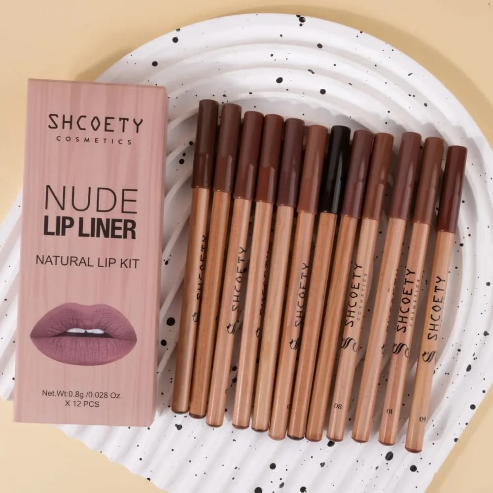 [12 brown lip pencils] Gift set of 12 matt brown lip pencils for long-lasting makeup | Easy to apply lip pencils, assorted tones
