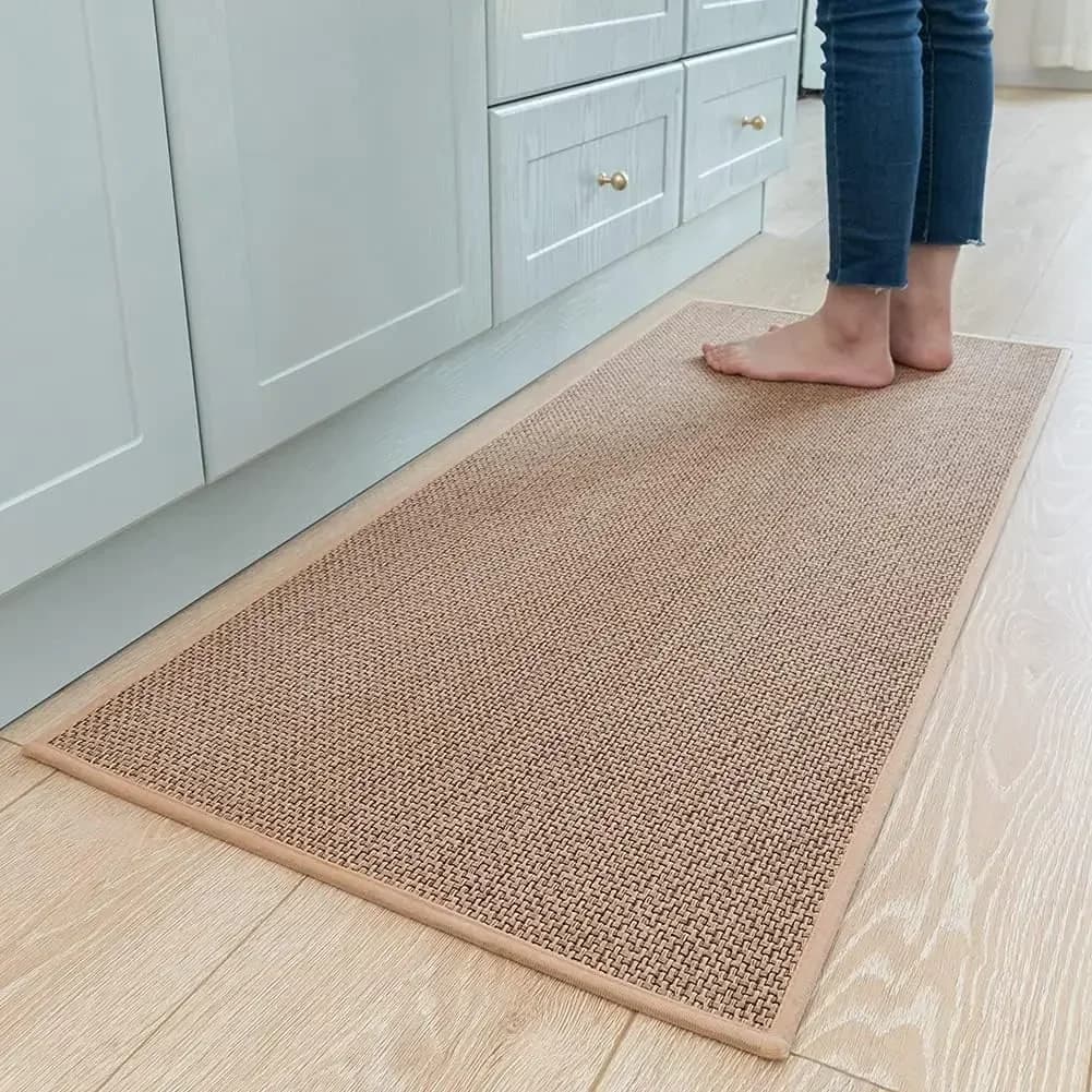 Linen fabric kitchen mat Non-slip washed carpet Rubber bottom Natural Sarga Lining door Long carpet Oil resistant Durable