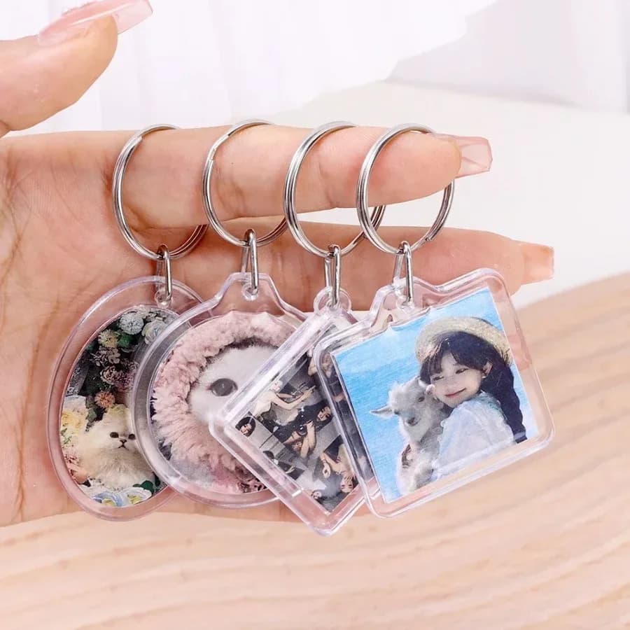 1-50pcs Transparent Acrylic Blank Insert Keychain Round Sauqre Photo Picture Frame Rectangle Keyring Holder DIY Split Ring Gifts