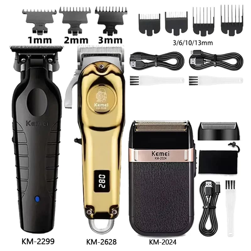 Kemei Hair Clipper Km-2628 Km-2299 Km-2024 Barber Blading Hair Cutting Machine Clipper Grooming Cordless Rechargeable Shaver