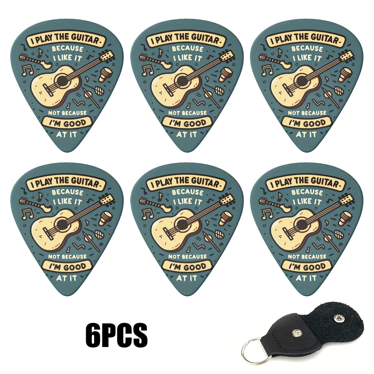Miwayer 6Pcs Motivational Guitar Picks – Fun Cartoon Design with Encouraging Text, Double-Sided Print, 3 Thickness, with Pouch