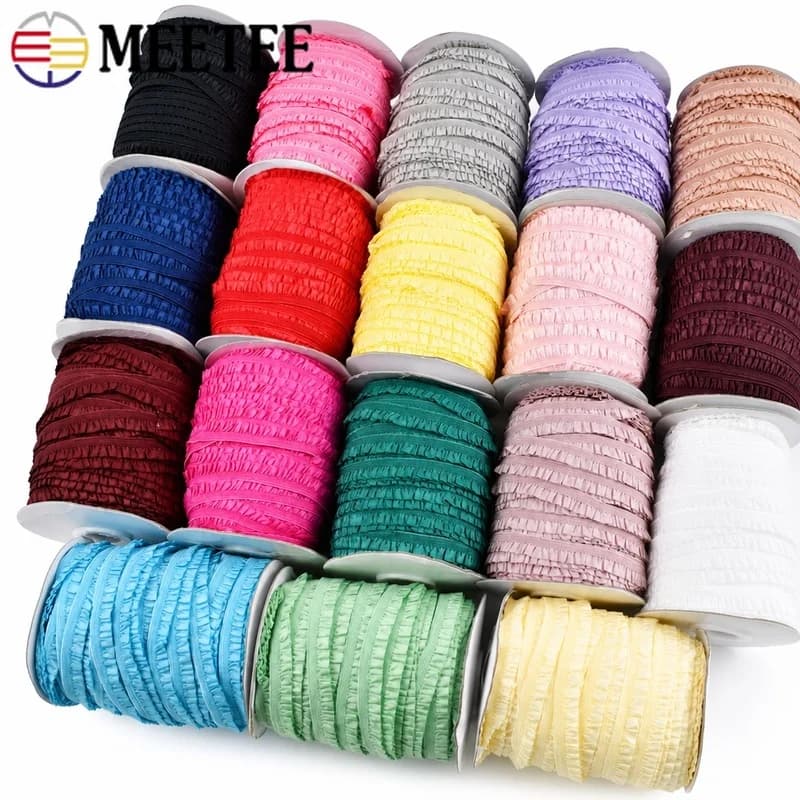 Corda Elastica Arricciata da 5/10/20M 15mm per Cucito, Vestiti, Abiti, Passamaneria, Nastro Decorativo, Elastici per Capelli, Accessori Fai da Te