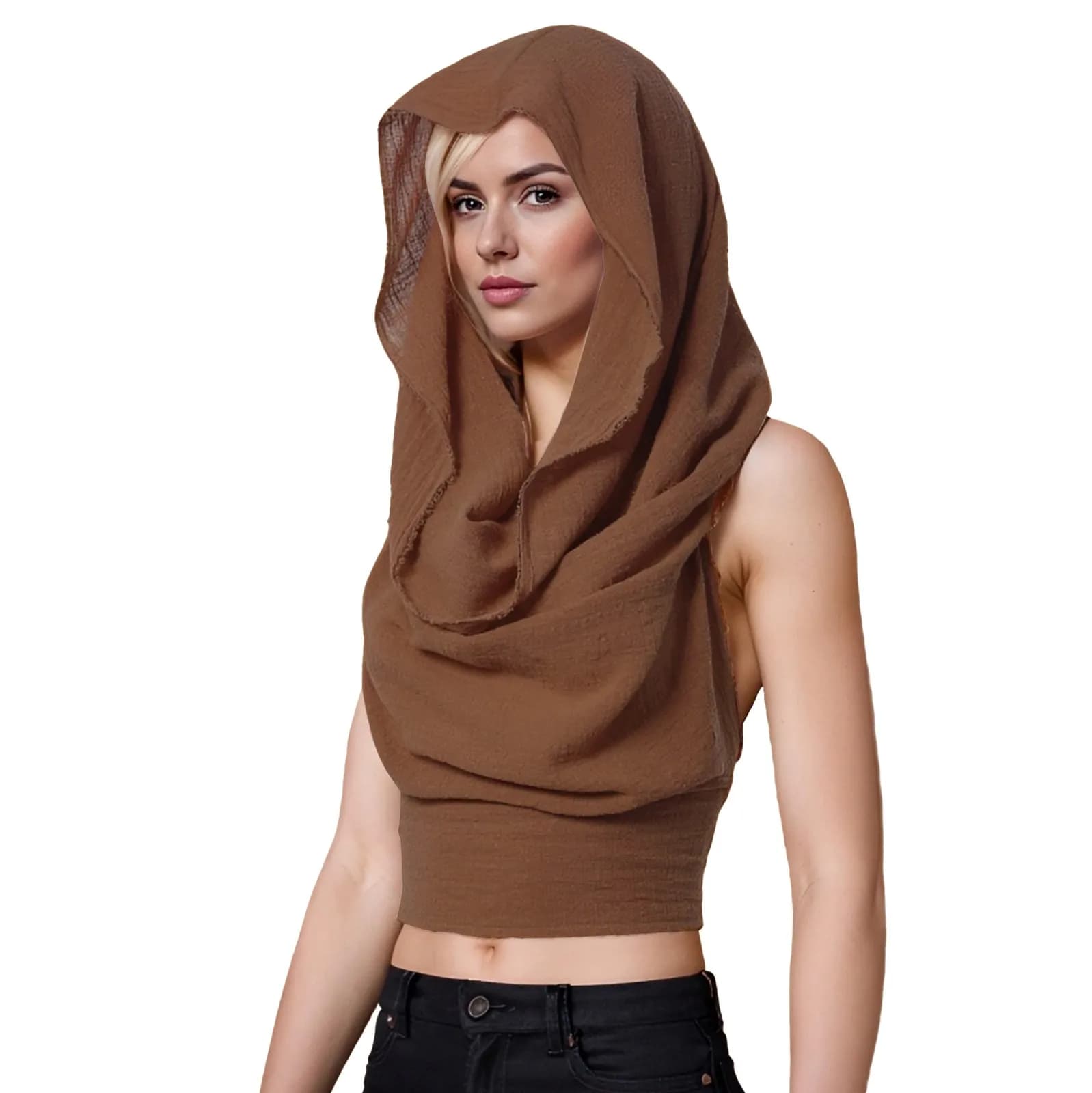 Top corto da donna con cappuccio Canottiere Boho Canottiere con cappuccio avvolgente incrociato sul retro aperto