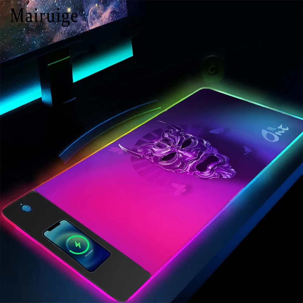 Mairuige Gaming Mouse Pad Xl ricarica Wireless Samurai Hannya Mask Pc Mouse Mat gadget giapponesi Cool Mat accessori per ufficio uomo