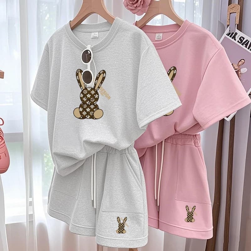 Fashionable Wide Leg Short Sleeve Women's Set Summer Style Top Bottoms Two Piece Trendy Outfit Casual Sportswear Ensemble