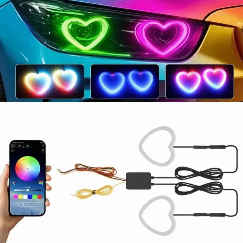 RGB Dynamic LED Angel Eyes Halo Rings Heart-Shaped with App Control Daytime Running Lights Turn Signal Lights Driving Warning