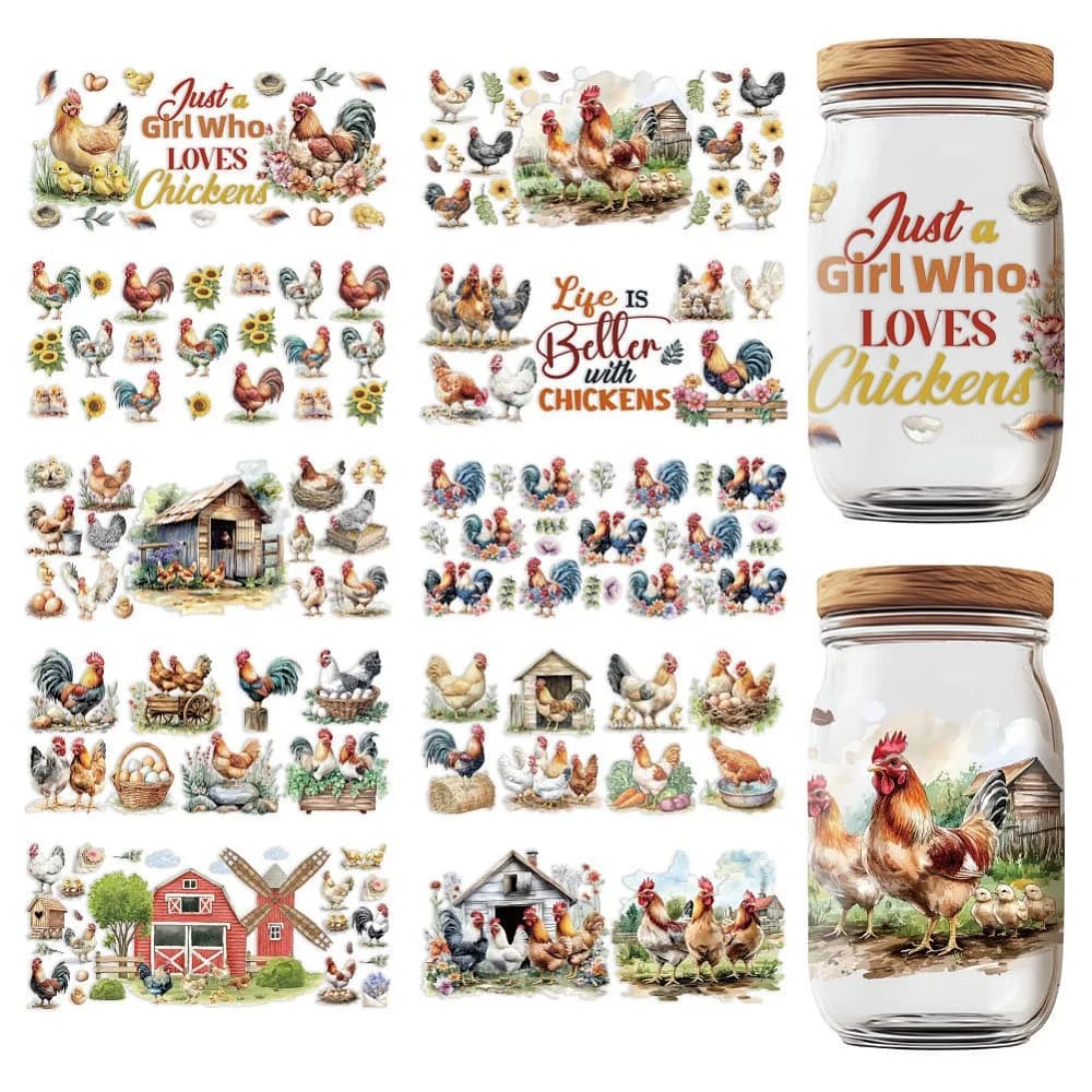 PVC DIY Heat Transfer Paper for UV Sublimation Cup Chook 110x240mm 10 style 1pc/style 10pcs/set