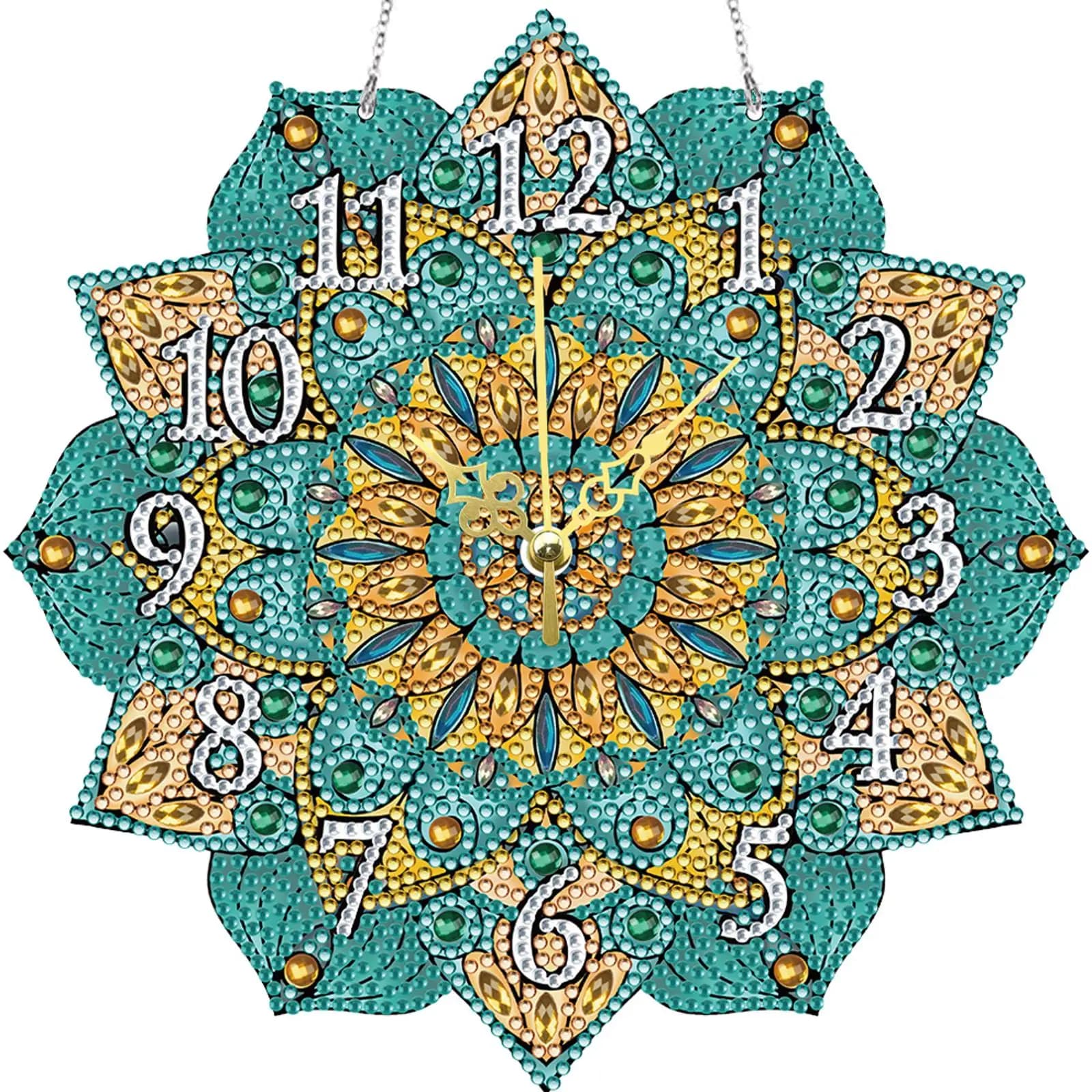 Orologio da Parete 2D Fai-da-Te con Mandala in Legno e Diamanti, Decorazione per la Casa