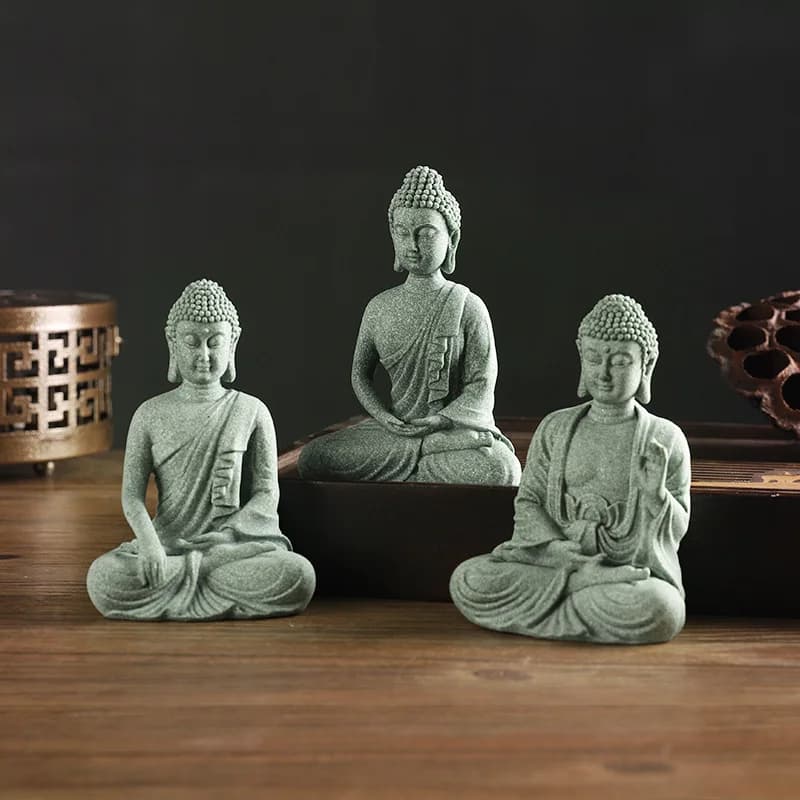 Chinese Zen Sitting Buddha Figurine Creative Bluestone Stone Tea Pet for Desktop Fish Tank Home Decor