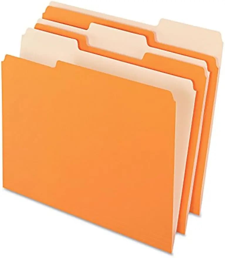 Cartelle portadocumenti arancioni bicolore, taglio 1/3, coperture durevoli da 11 pt, 100 per scatola per un facile archiviazione