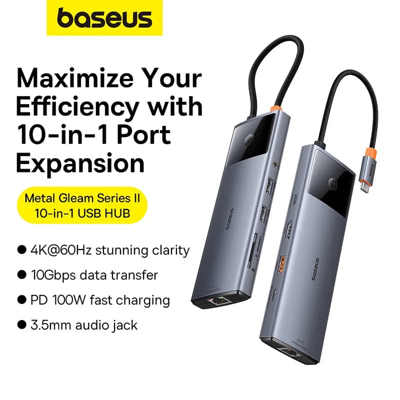 Baseus Metal Gleam Series II 10-in-1 HUB USB Space Grey USB-C HDMI USB-A USB-C USB-A