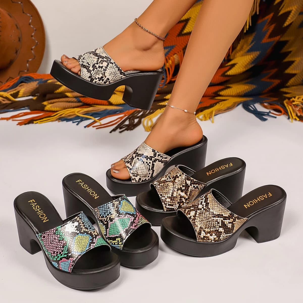 Summer Women Platform Sandals Open-Toe Thick Sandals Flip Flops Outdoor Chunky Heel Fashion Minimalist High Heels Shoes Women