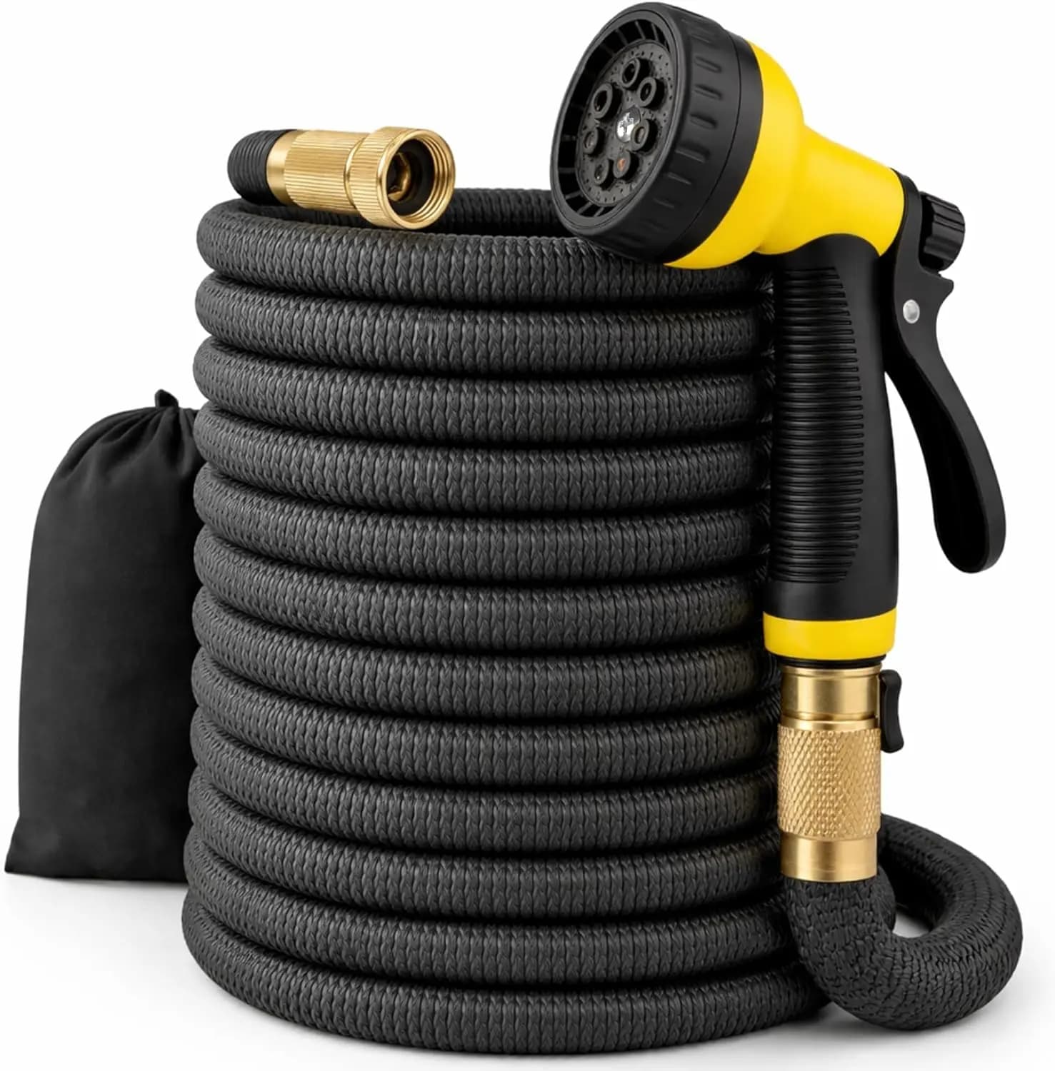 100ft Expandable Garden Hose, 3750D Fabric, 4-Layer Latex Core, Brass Connectors with Nozzle & Storage Bag