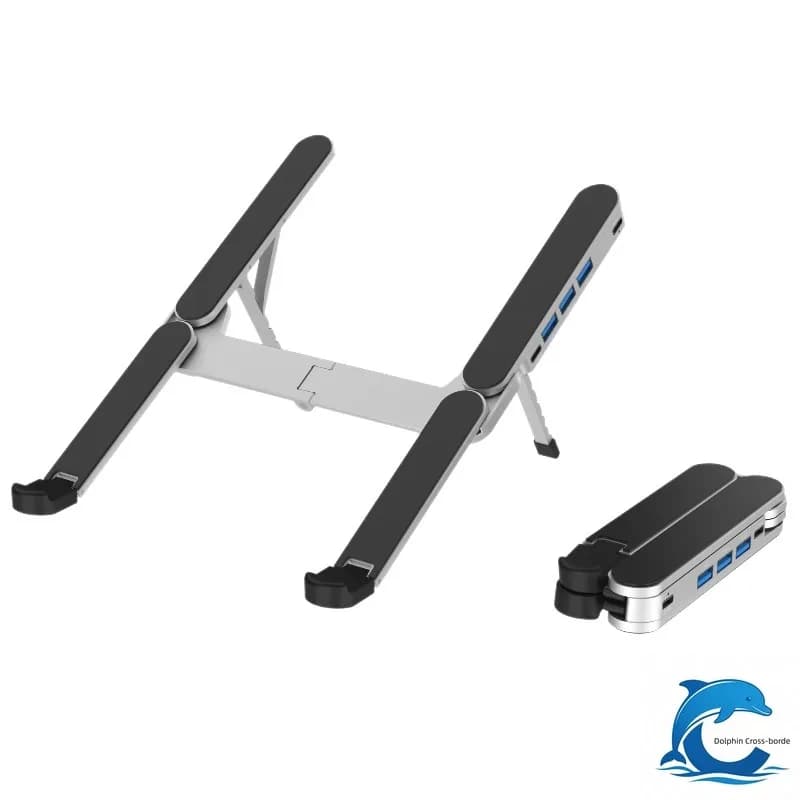 Adatto per HUB USB 3.0, supporto in lega di alluminio con altezza regolabile, dissipazione del calore, supporto pieghevole e portatile per laptop.