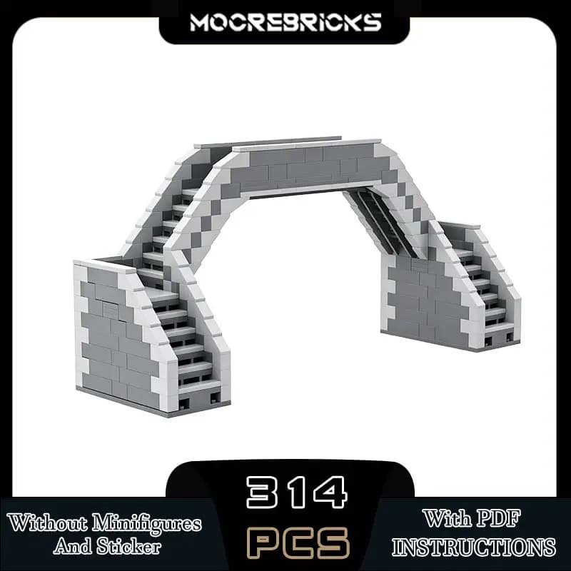 MOC Train Station Pedestrian Footbridge Building Blocks City Railway Track Platform Overpass Bridge Model Toy Adult Gift