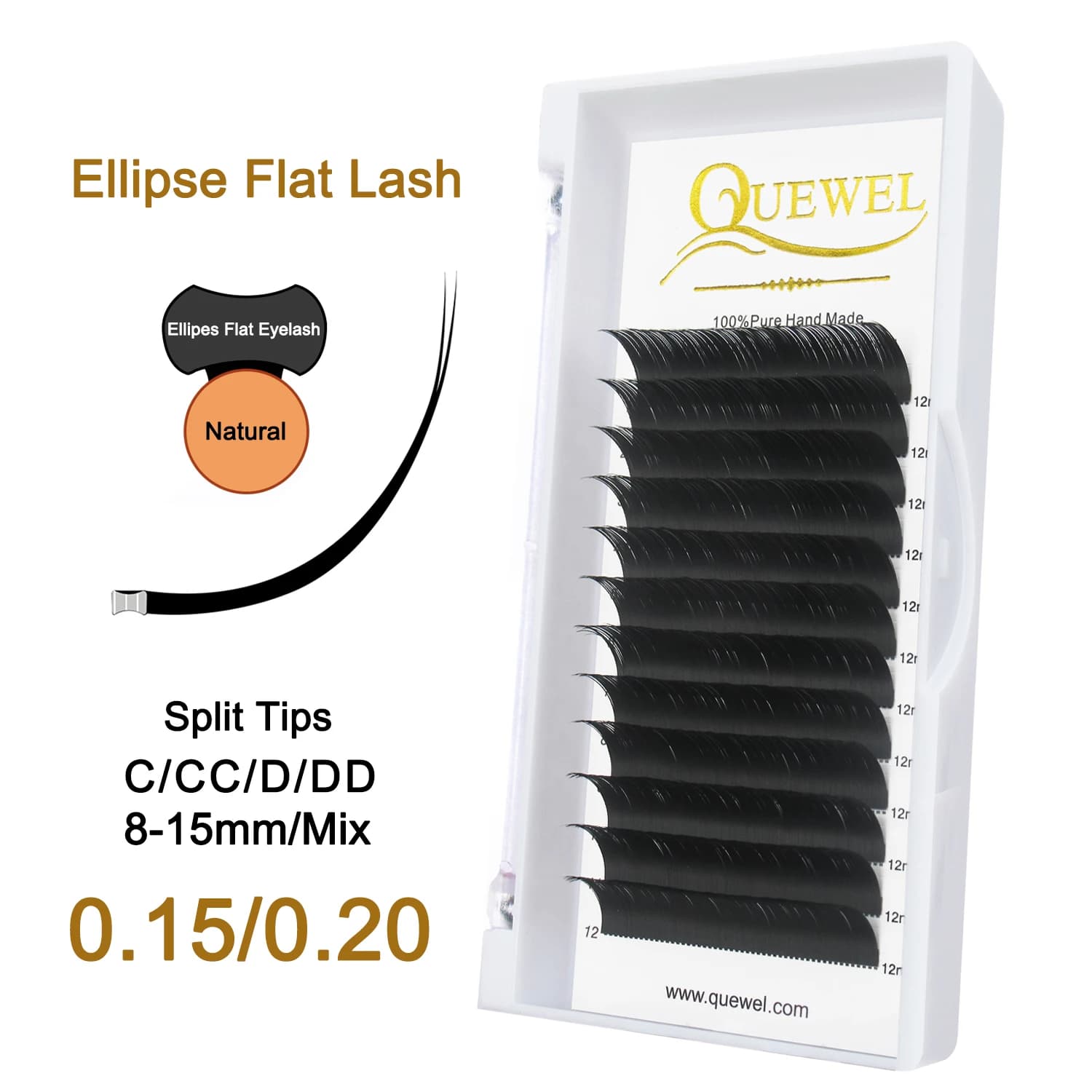 Extensions Quewel flat eyelashes ellipses 0.15/0.20mm dull fake mink eyelashes fake supplies tips divided natural eyelashes softer