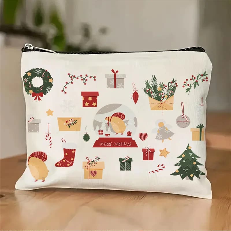 Una borsa per il trucco dei cartoni animati per le vacanze di Buon Natale: custodia multifunzionale con cerniera, borsa per riporre gioielli, cerniera da viaggio perfetta piccola sto