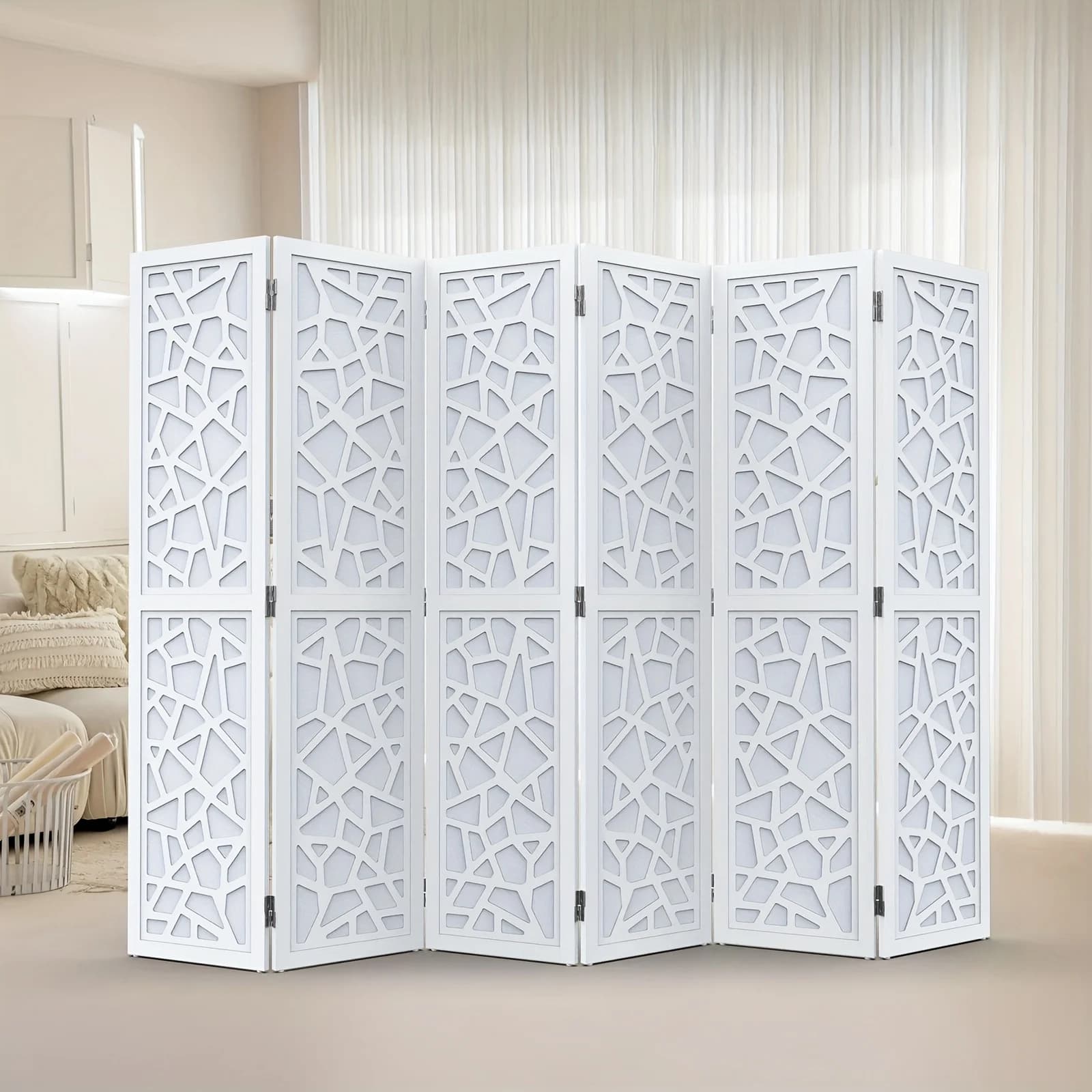 BONNLO 70" Modern Wooden Room Divider with Geometric Pattern - Freestanding Privacy Screen, Indoor Space Separator for Living Room, Bedroom, Office - No Electricity Needed, Bedroom Divider, Contemporary Decor, Elegant Design