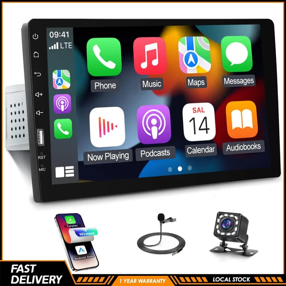 New Universal 9inch Single Din Touchscreen Car Stereo Radio Multimedia Video Player GPS Navigation Support Wireless Carplay Android Auto Bluetooth FM RDS WiFi SWC Mirror Link Steering Wheel Controls With 8 Lamp HD Backup Camera