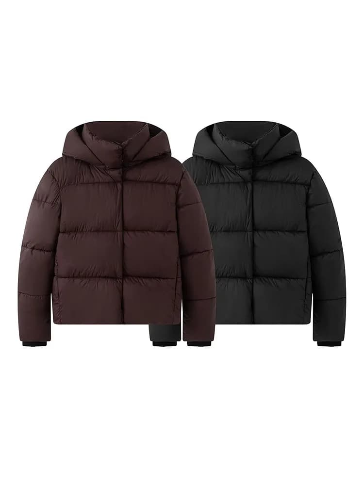 Giacca Corta Imbottita da Donna HH, Versatile con Collo Alto e Cappuccio, Impermeabile, Casual, Maniche Lunghe, in Cotone