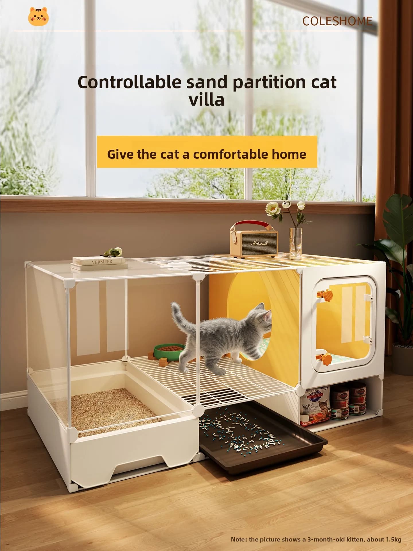 New Cat Cage Indoor Cat Villa with Litter Box One Room One Hall One Toilet Cat House Pet Cage