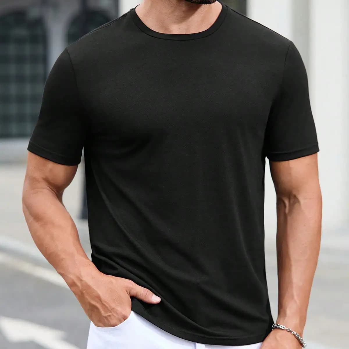 Summer Men black T-shirt Short sleeve Solid T shirts Short Sleeve T Shirt Fashion Soft Black Tee Clothing Tops