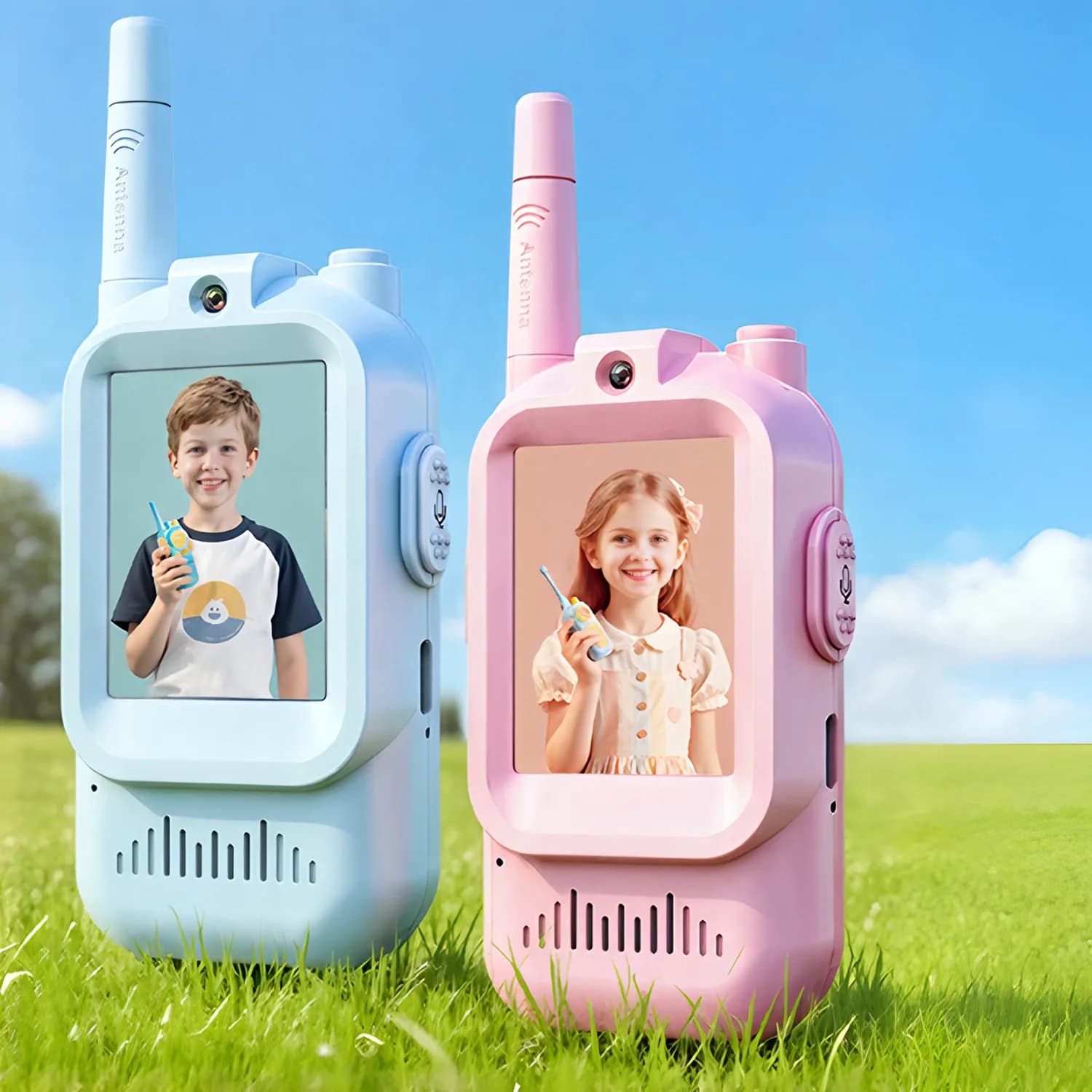 Walkie-talkie video per bambini da 2 pezzi con schermo HD - ricaricabile, gadget tecnologico per bambini, regalo, radio bidirezionale per giochi all'aperto per ragazzi e ragazze