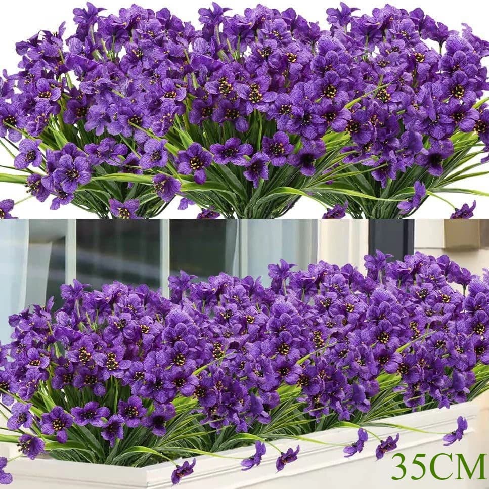 Le violette artificiali dell'erba primaverile non sbiadiscono Piante di plastica da 35 cm Decorazione del giardino esterno Fiori finti Decorazione della festa in famiglia