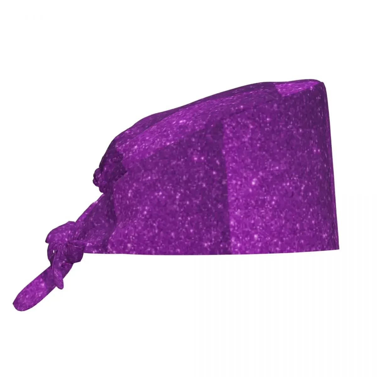 Purple Sparkly Glitter Scrub Hat Doctor Working Surgical Cap Unisex Adjustable Nursing Caps for Dentist