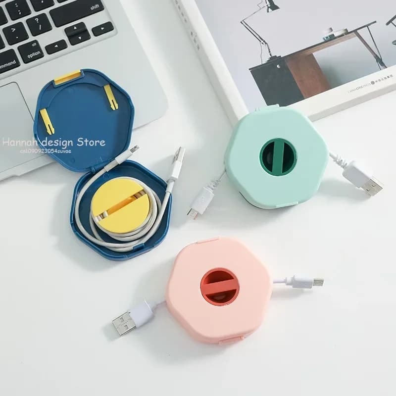 Organizzatore avvolgicavo con supporto per telefono Ruota per retratare Custodia per cavo di ricarica senza grovigli Auricolari Organizzazione cavi USB