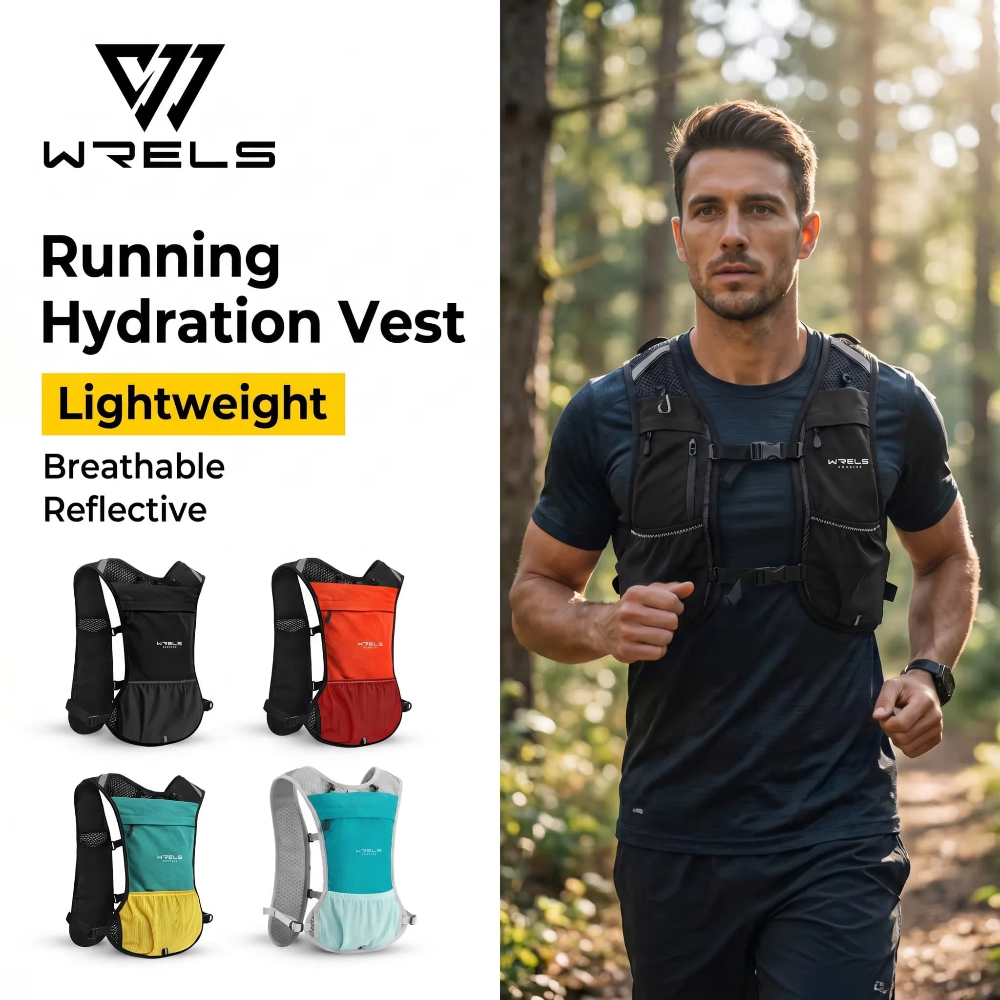 WRELS Running Hydration Vest Breathable Mesh Water Bladder Pack Adjustable Chest Buckle Men Women Trail Running Marathon Vest