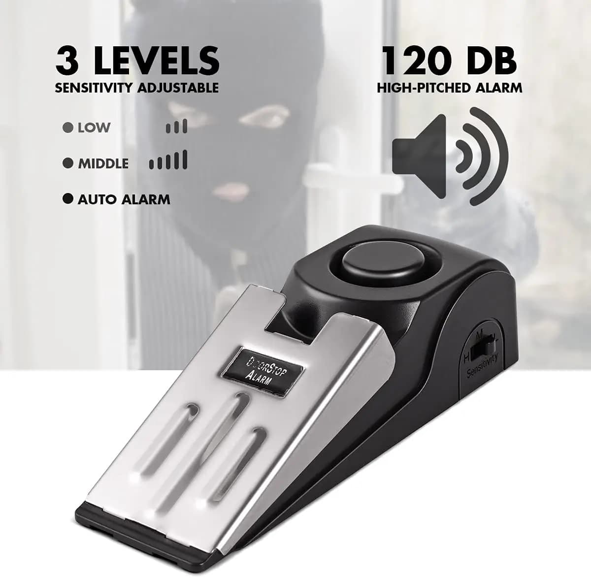 Allarme fermaporta, fermaporta con allarme di sicurezza da 120 dB, fermaporta con cuneo da pavimento per allarme porta di casa, appartamento da viaggio