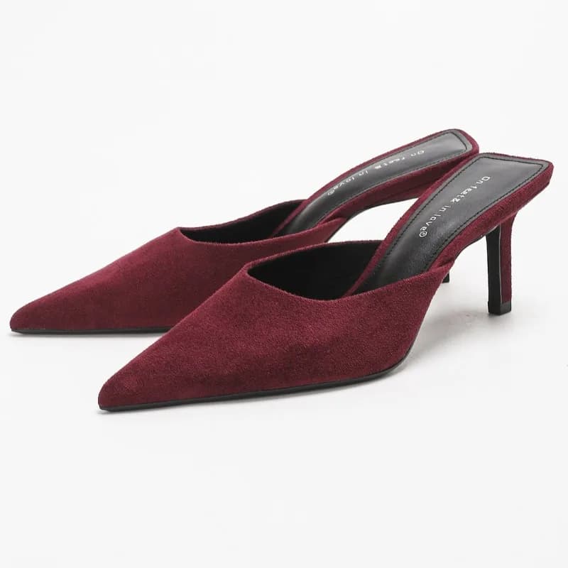 Elegant women's suede slippers Slippers with high heel 2026 New comfort sandals Women's shoes Décolleté with concise tip Women's heels