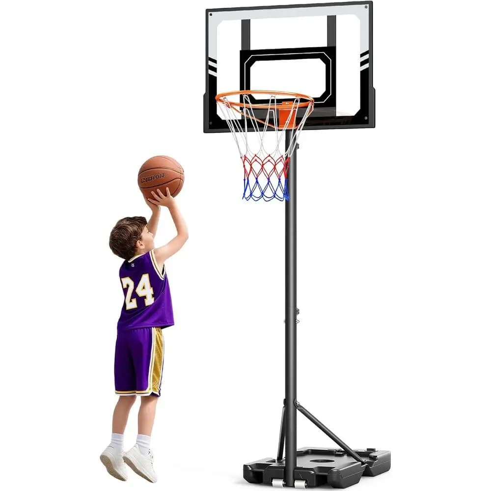 Canestro da Basket Portatile Regolabile in Altezza per Bambini, Adatto per Giocare all'Aperto e al Chiuso con Tabellone in Policarbonato Infrangibile