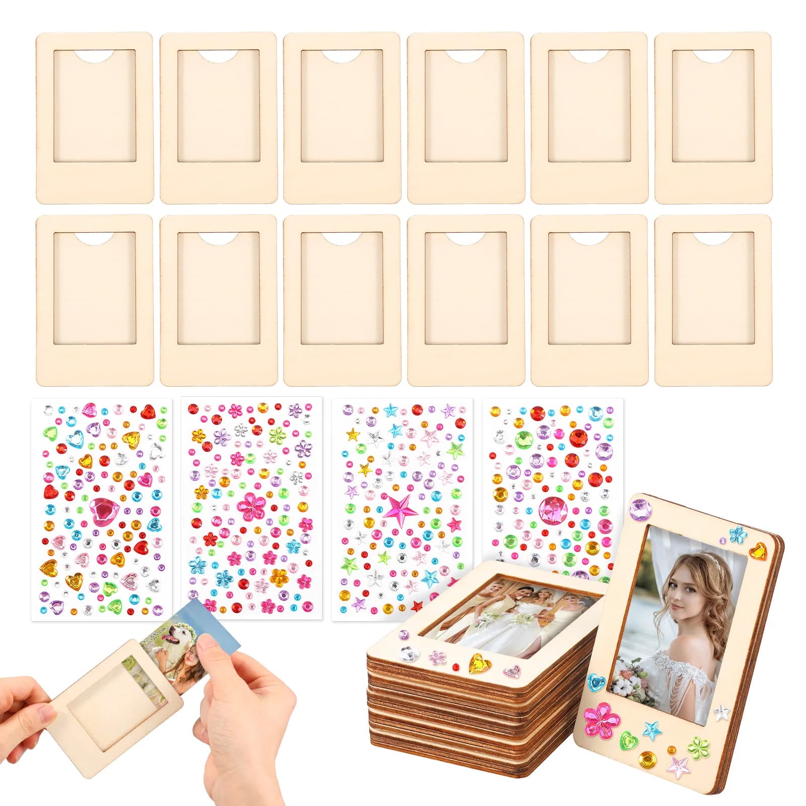 12Pcs Wooden Magnetic Photo Frame Unfinished Blank DIY Picture Frame Hand Painted Tabletop Display Home Wedding Decoration