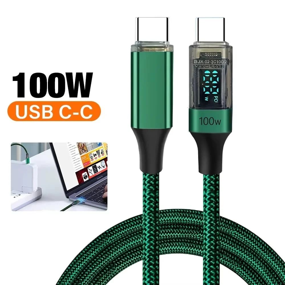 Cavo di ricarica super veloce USB C PD 100W da tipo C a tipo C per Xiaomi Samsung iPhone Huawei con display digitale e ricarica rapida
