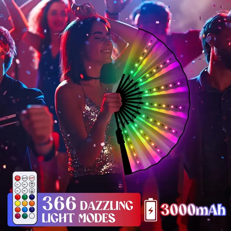 Fan LED pieghevole colorato incandescente Luce da ballo Spettacolo notturno Puntelli luminosi notturni Accessori per festival Forniture per feste che si illuminano al buio