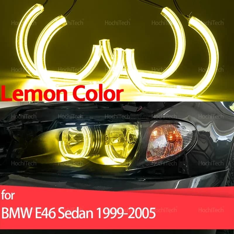 Luce diurna DRL Angel Eyes LED CSL Style Kit anello faro giallo limone per BMW Serie 3 E46 Berlina 1999-2005 Faro alogeno