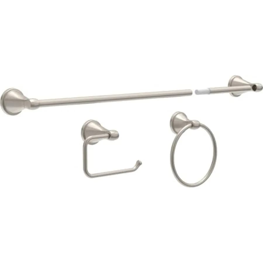 Set Rubinetteria Bagno SpotShield Nichel Spazzolato 18/24 con Portasciugamani, Portarotolo Carta Igienica e Anello BCK63-DN