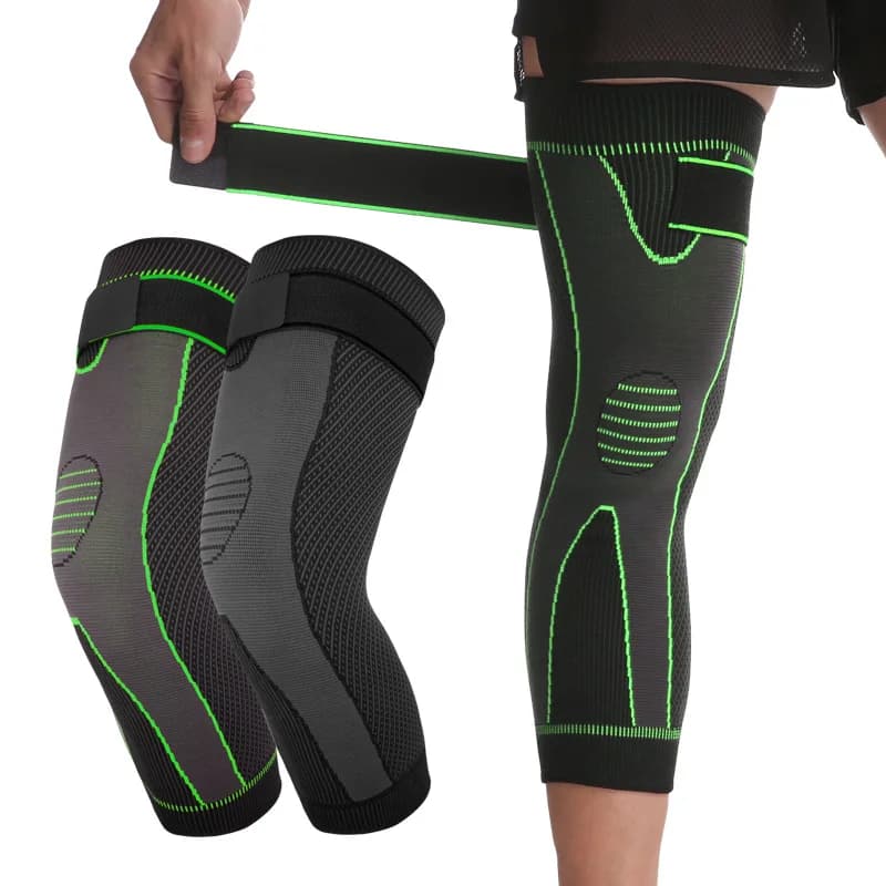 2 Pezzi Ginocchiere a Compressione Lunghe con Striscia Elastica, Protezione Sportiva, Supporto Caldo per Ginocchio, per Pallavolo e Corsa (1 Pezzo)