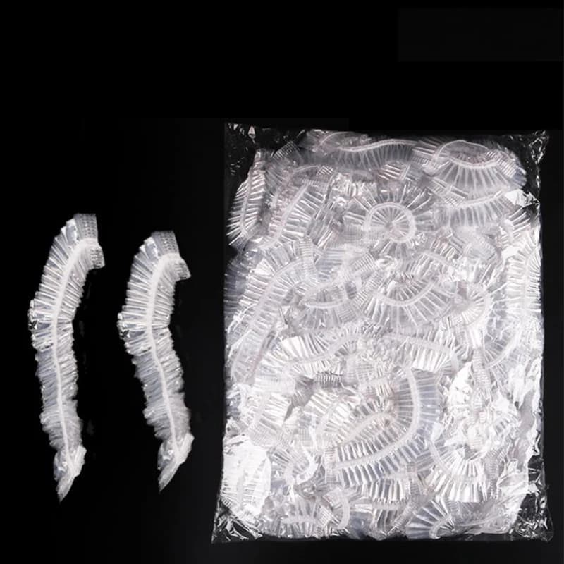 100 pieces disposable shower headphones: extra large plastic hair covers, waterproof transparent bath headphones for home use