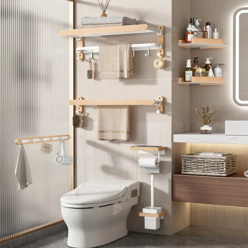 toilet storage shelf bathroom organizer and storage bathroom accessories towel rack corner shelf Bathroom towel bar no punching