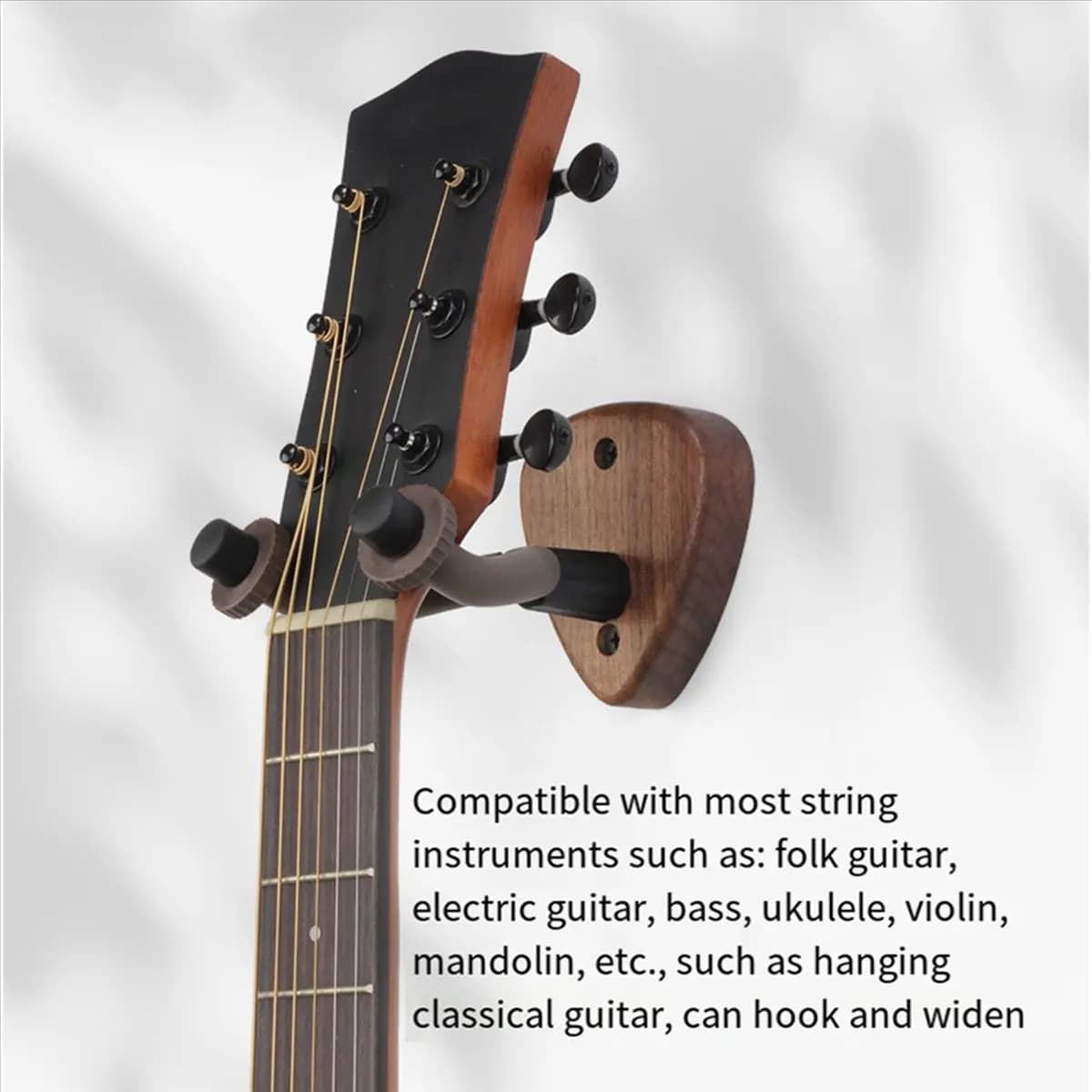 TUREBG 2X Wall Mount Guitar Hanger Hook Wood Base Banjo Bass Acoustic Electric Guitar Neck Holder Stand with Picks Slot,B