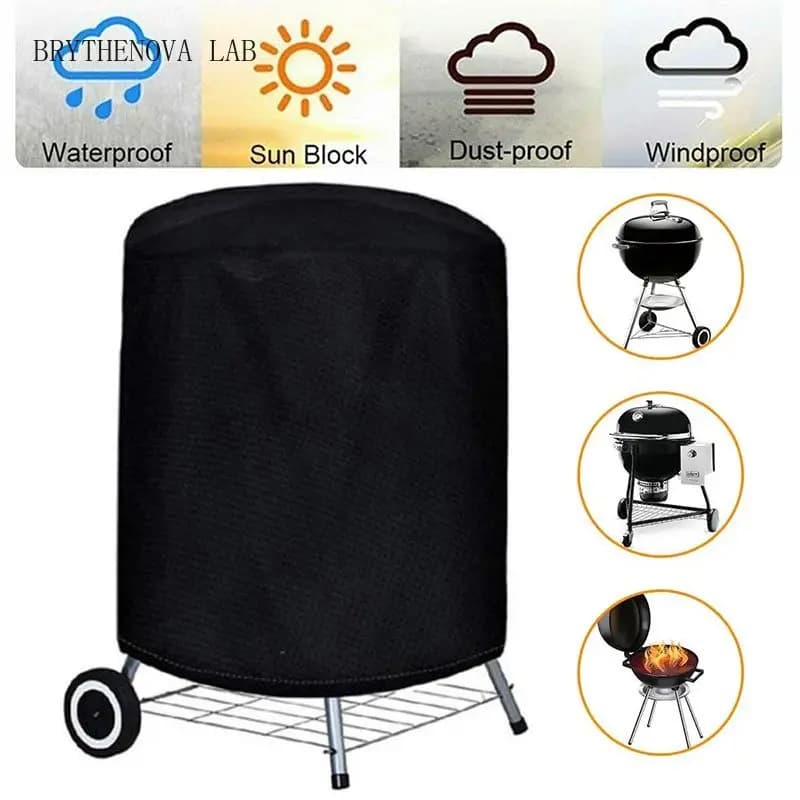 Round Black Outdoor Grill Cover Fire Pit Stove BBQ Covers Waterproof Duty Heavy Garden 210D Cloth Electric BBQ Protection