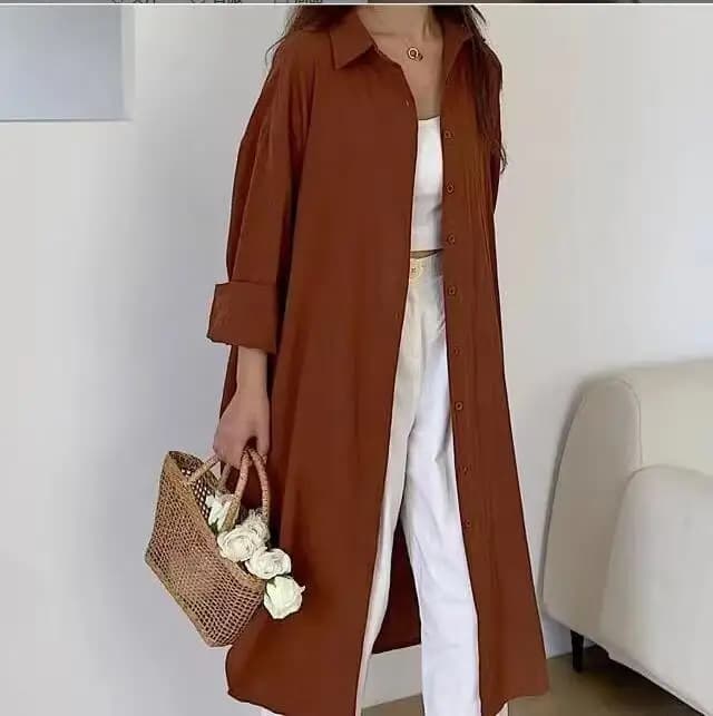 Women's Long Sleeve Shirt Dress Casual Loose Solid Skirt Button Robe Sunscreen Clothes Femme Vestido Spring Summer